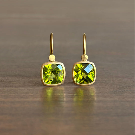 Lola Brooks Checkered Peridot Cushion Drop Earrings earrings front view