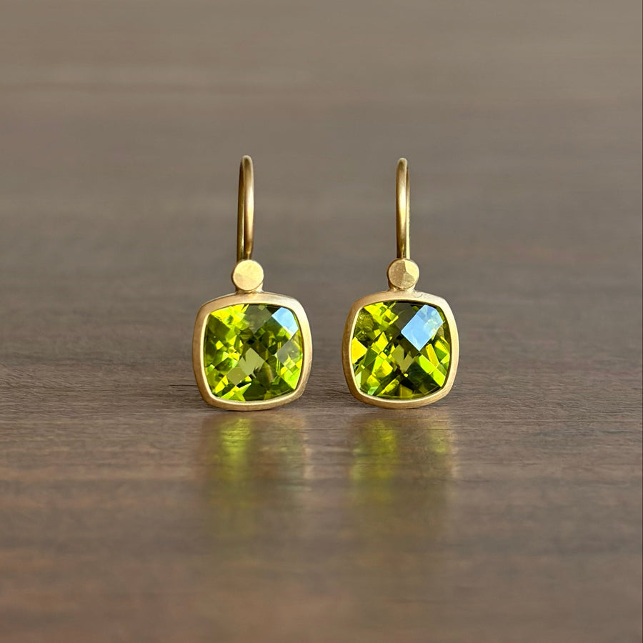 Lola Brooks Checkered Peridot Cushion Drop Earrings earrings front view