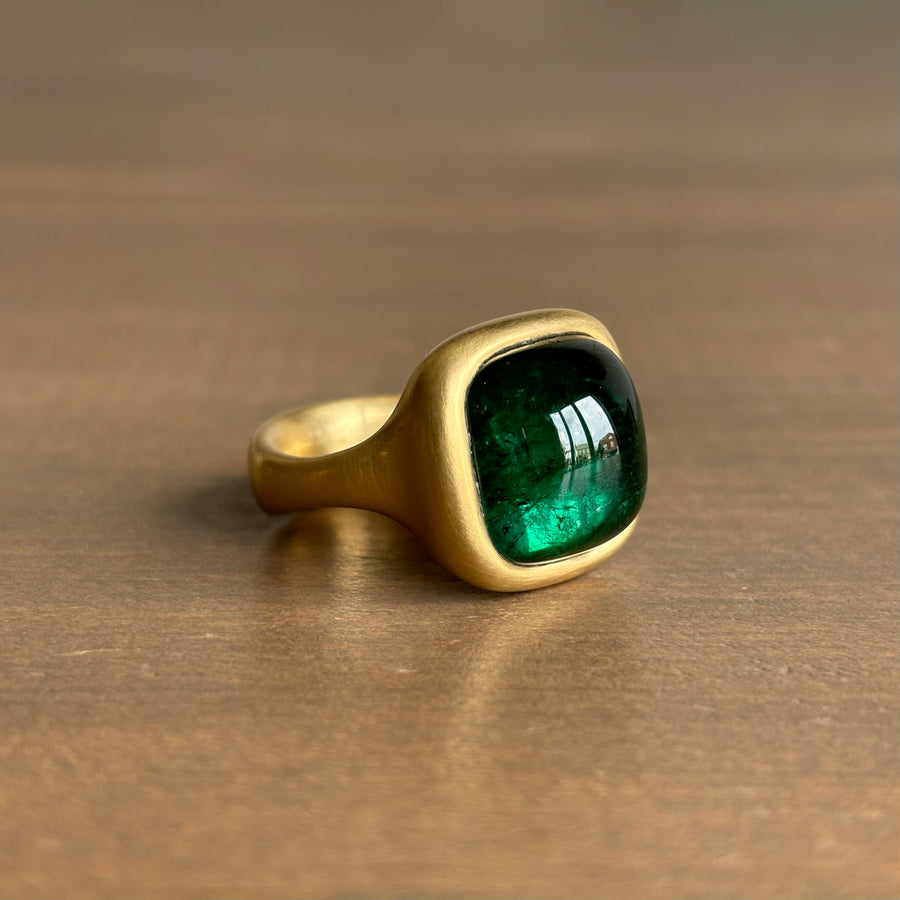 Lola Brooks Deep Green/Blue Cushion Tourmaline Signet Ring side view 3