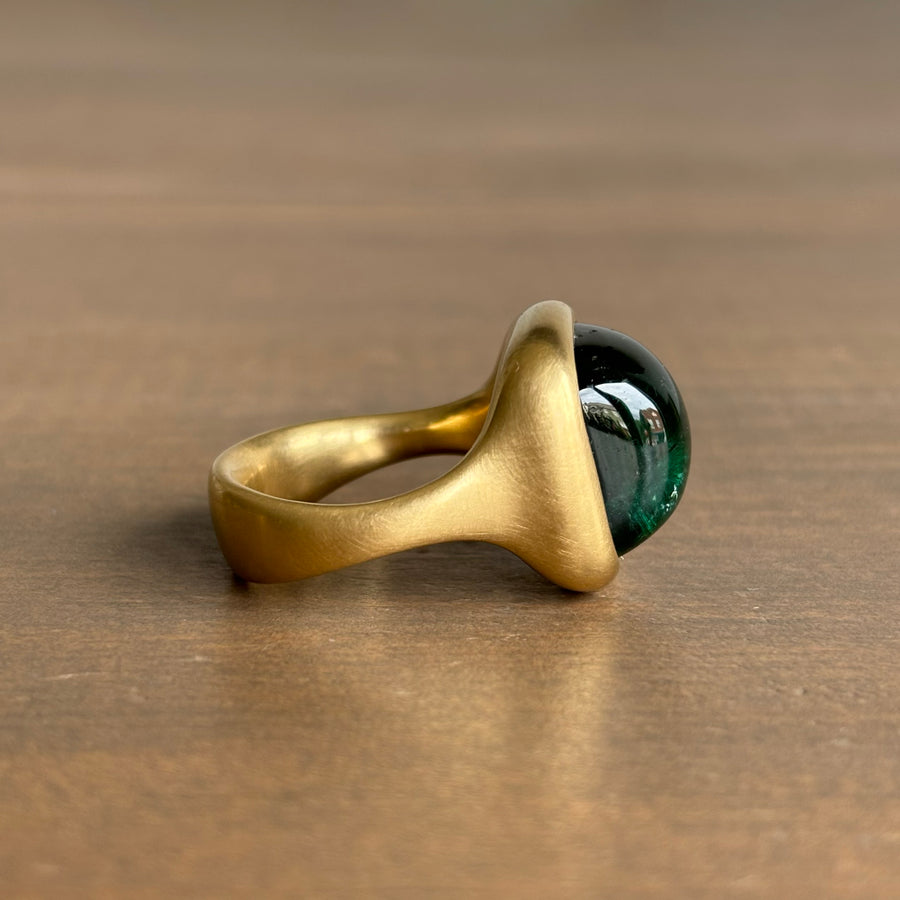 Lola Brooks Deep Green/Blue Cushion Tourmaline Signet Ring side view 4