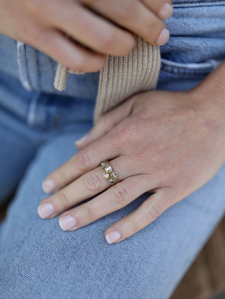 Lola Brooks East-West Oval Diamond Stacker Ring on hand model