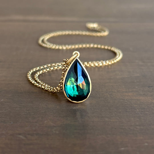 Lola Brooks Green Sapphire Teardrop Pendant necklace front view