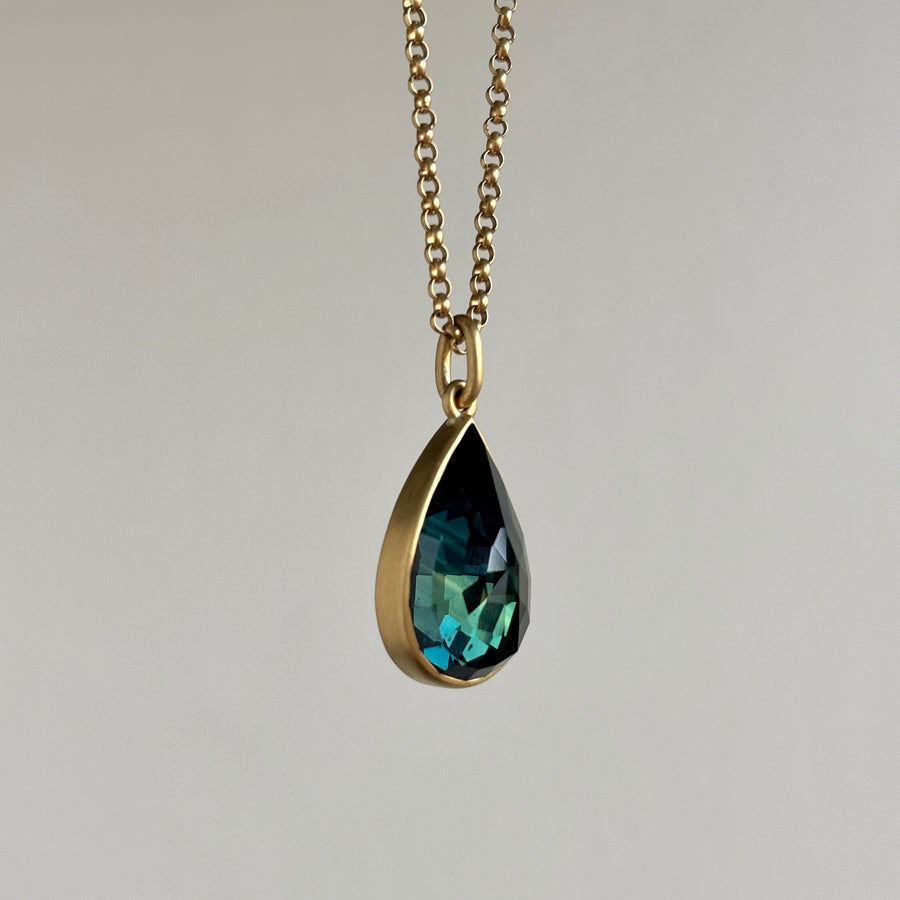 Lola Brooks Green Sapphire Teardrop Pendant necklace hanging view 1
