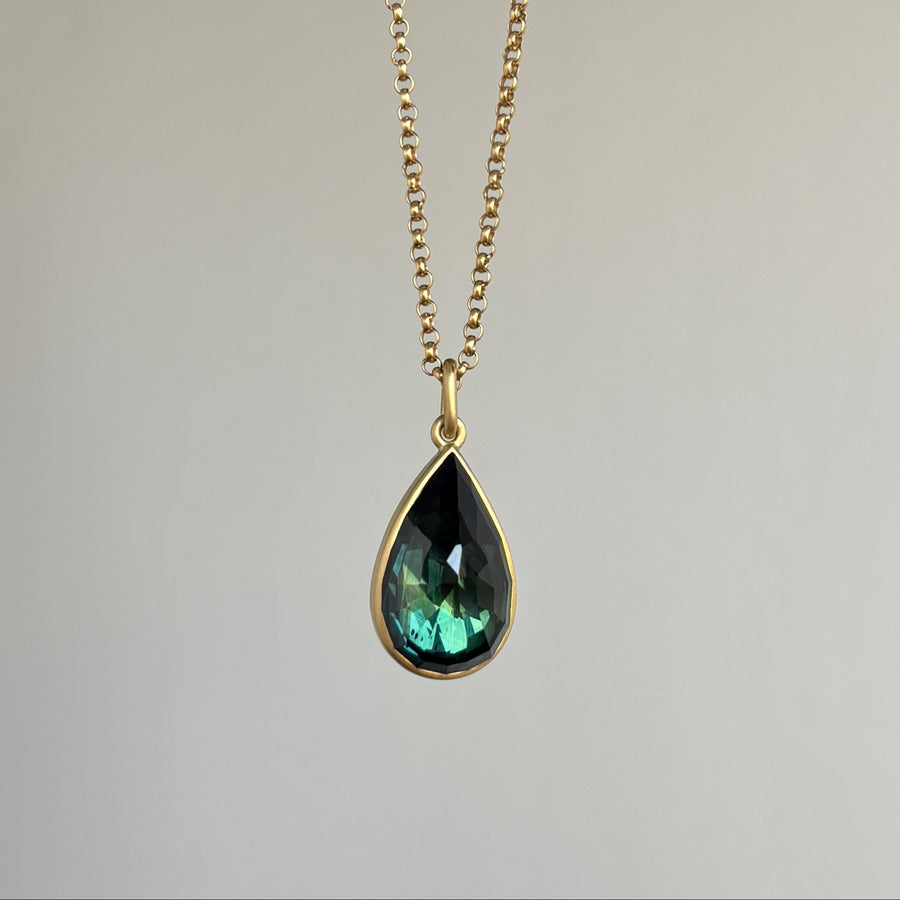 Lola Brooks Green Sapphire Teardrop Pendant necklace hanging view 2