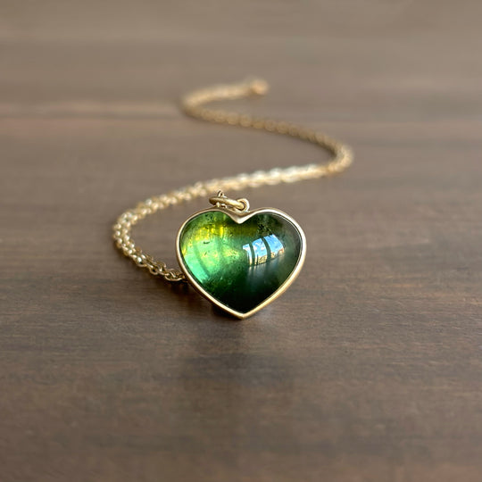 Lola Brooks Green Tourmaline Cabochon Sweetheart Pendant necklace front view