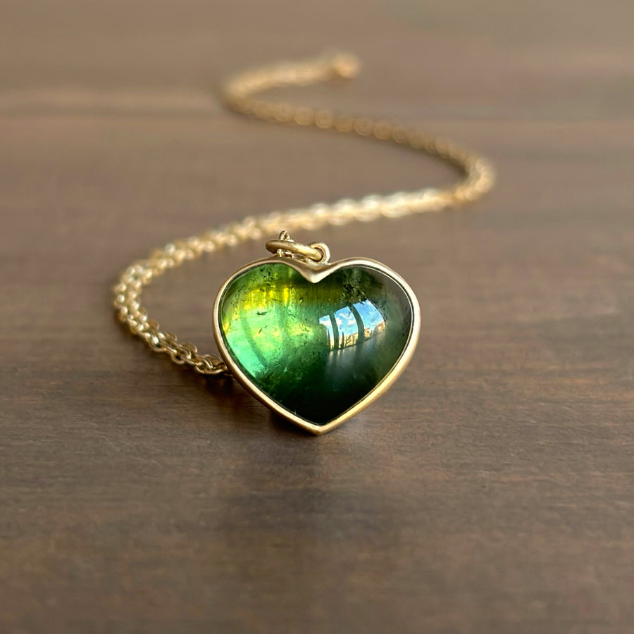 Green Tourmaline Cabochon Sweetheart Pendant