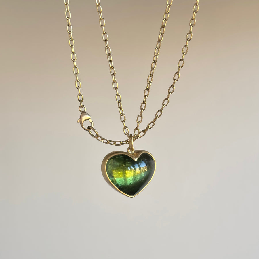 Lola Brooks Green Tourmaline Cabochon Sweetheart Pendant necklace hanging view 1