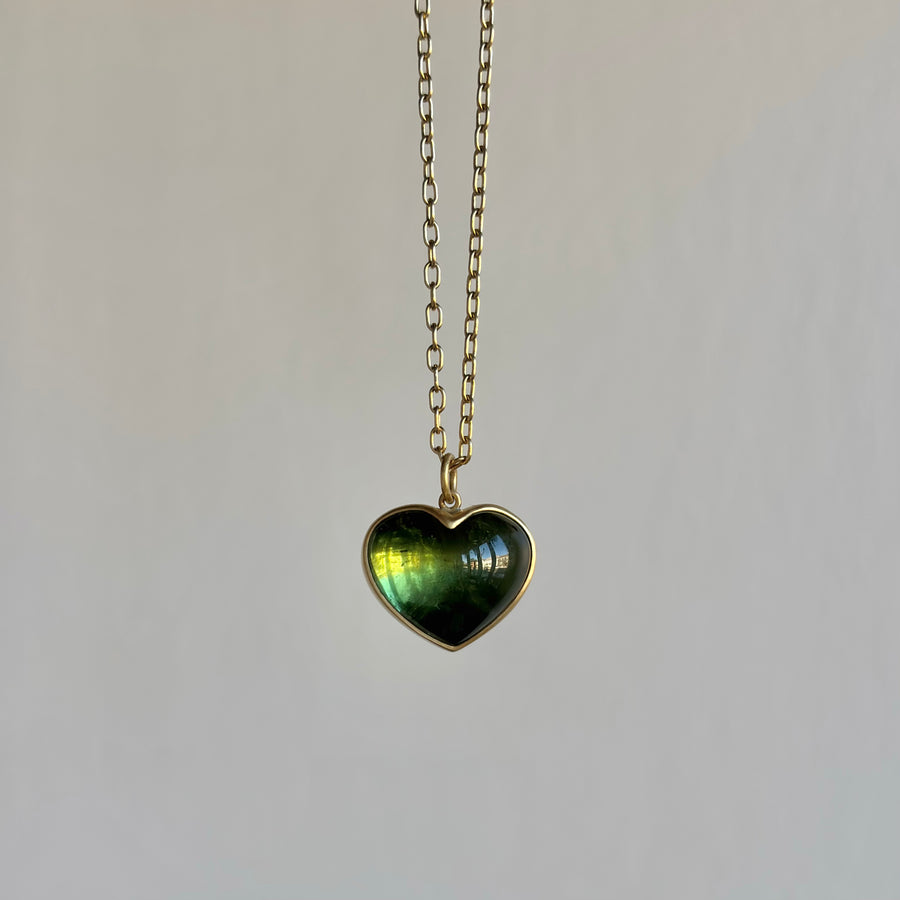 Lola Brooks Green Tourmaline Cabochon Sweetheart Pendant necklace hanging view 2