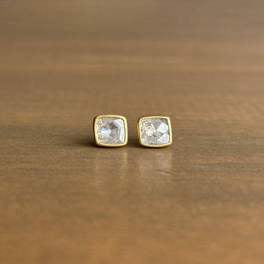 Lola Brooks Large Flat Grey Cushion Diamond Stud Earrings earrings front view