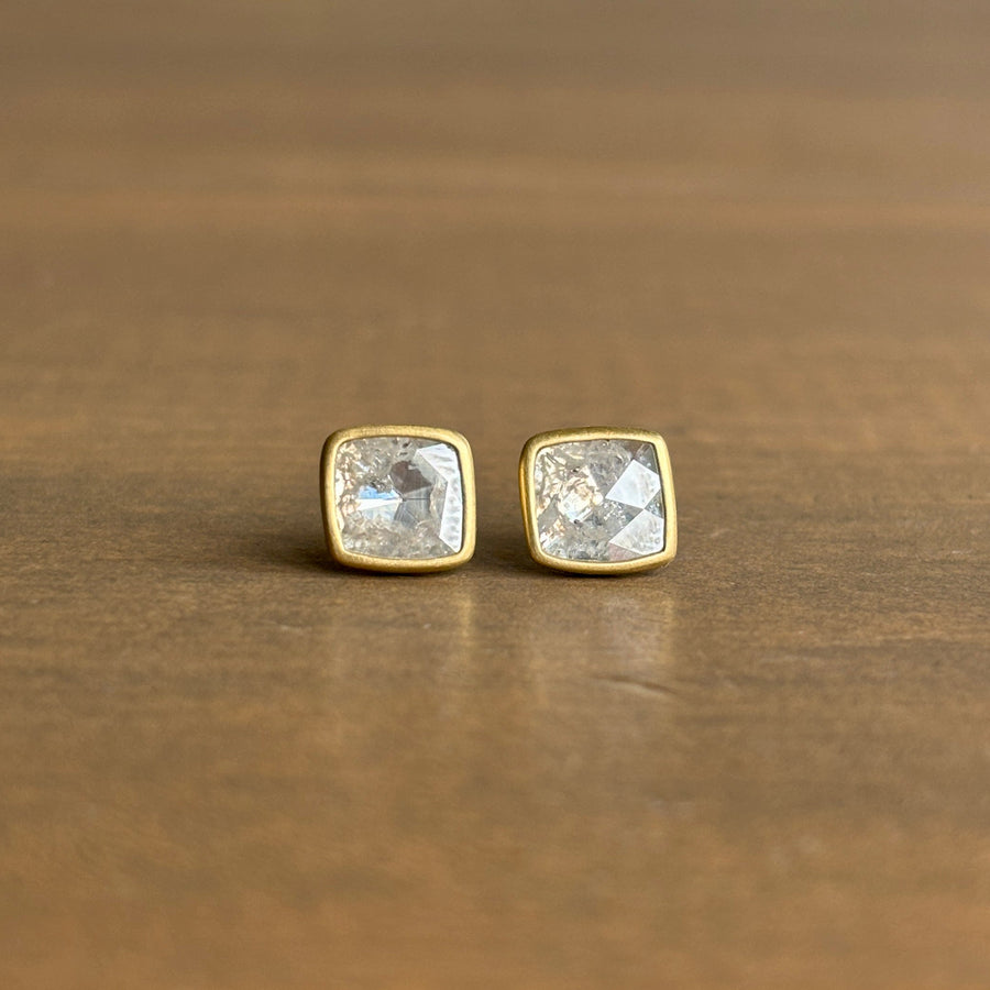 Lola Brooks Large Flat Grey Cushion Diamond Stud Earrings earrings front view
