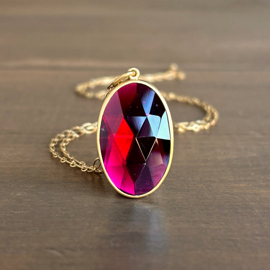 Lola Brooks Large Oval Garnet Pendant necklace front view