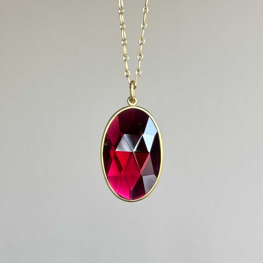Lola Brooks Large Oval Garnet Pendant necklace hanging view 2