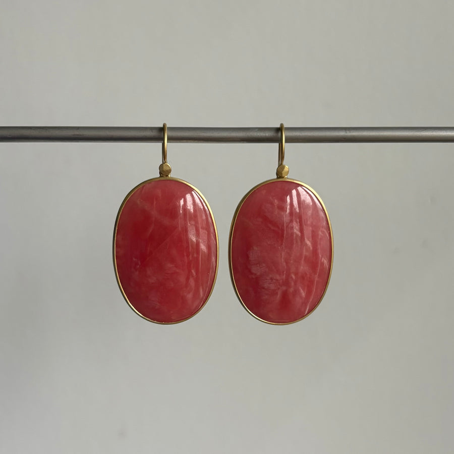 Lola Brooks Large Oval Rhodonite Sorbet Earrings earrings hanging view 2