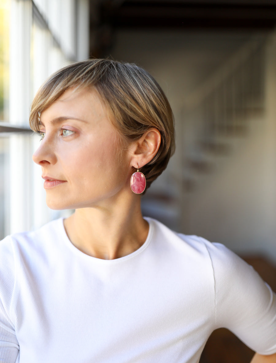 Lola Brooks Large Oval Rhodonite Sorbet Earrings earrings side model view 4