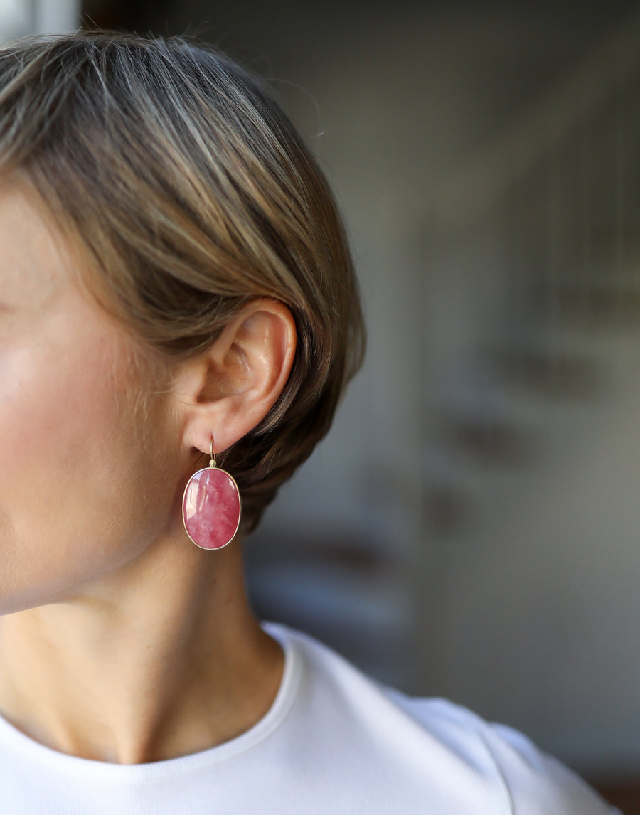 Lola Brooks Large Oval Rhodonite Sorbet Earrings earrings side view 1