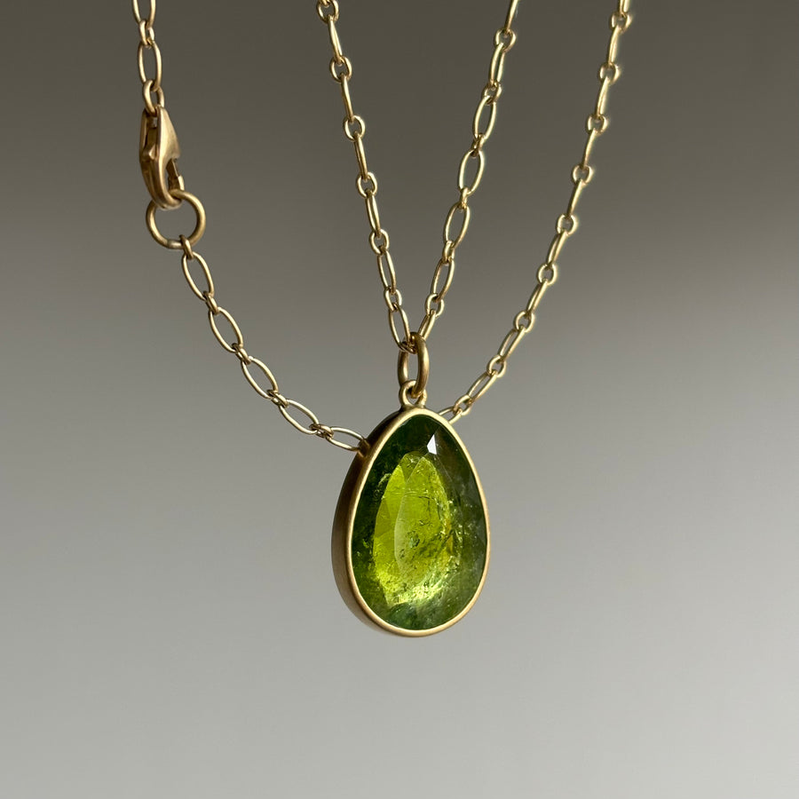 Lola Brooks Lime Tourmaline Sequin Drop Pendant necklace hanging view 1