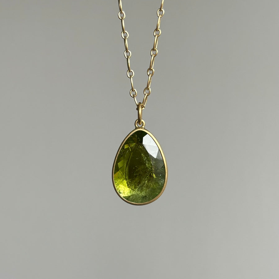 Lola Brooks Lime Tourmaline Sequin Drop Pendant necklace hanging view 2