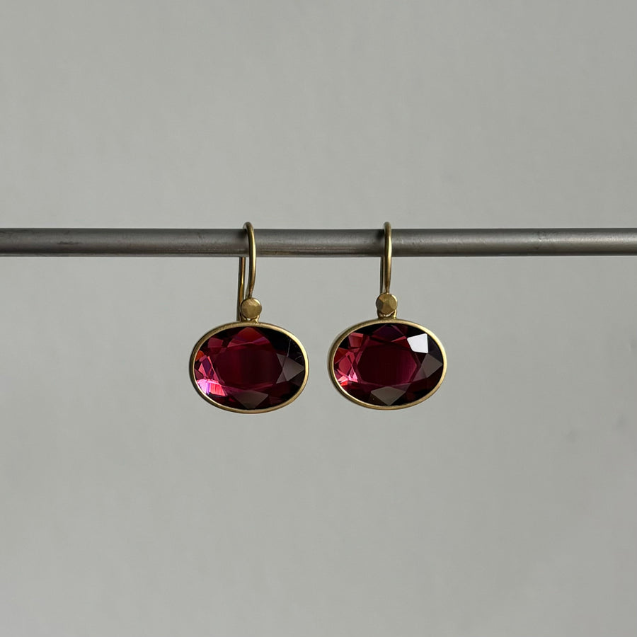 Lola Brooks Oval Garnet Sequin Earrings earrings hanging view 1