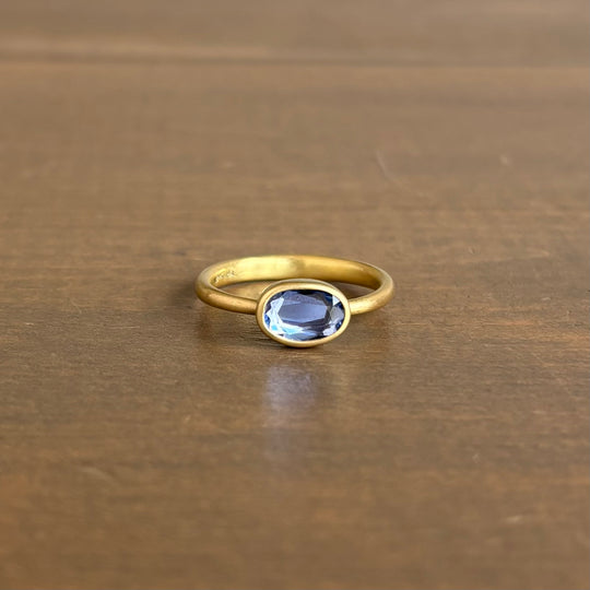 Lola Brooks Ovalish Pale Blue Sapphire Sequin Ring front view
