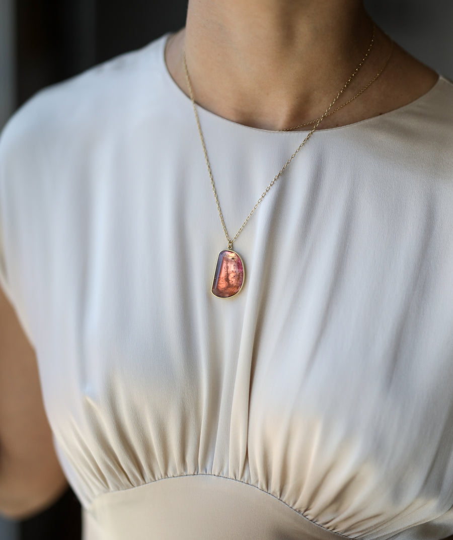 Lola Brooks Peachy Pink Tourmaline Necklace necklace on model view 1