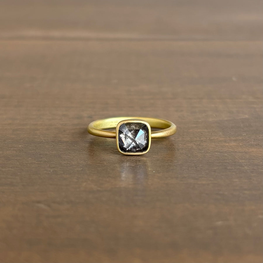 Lola Brooks Peppery Diamond Cushion Ring front view