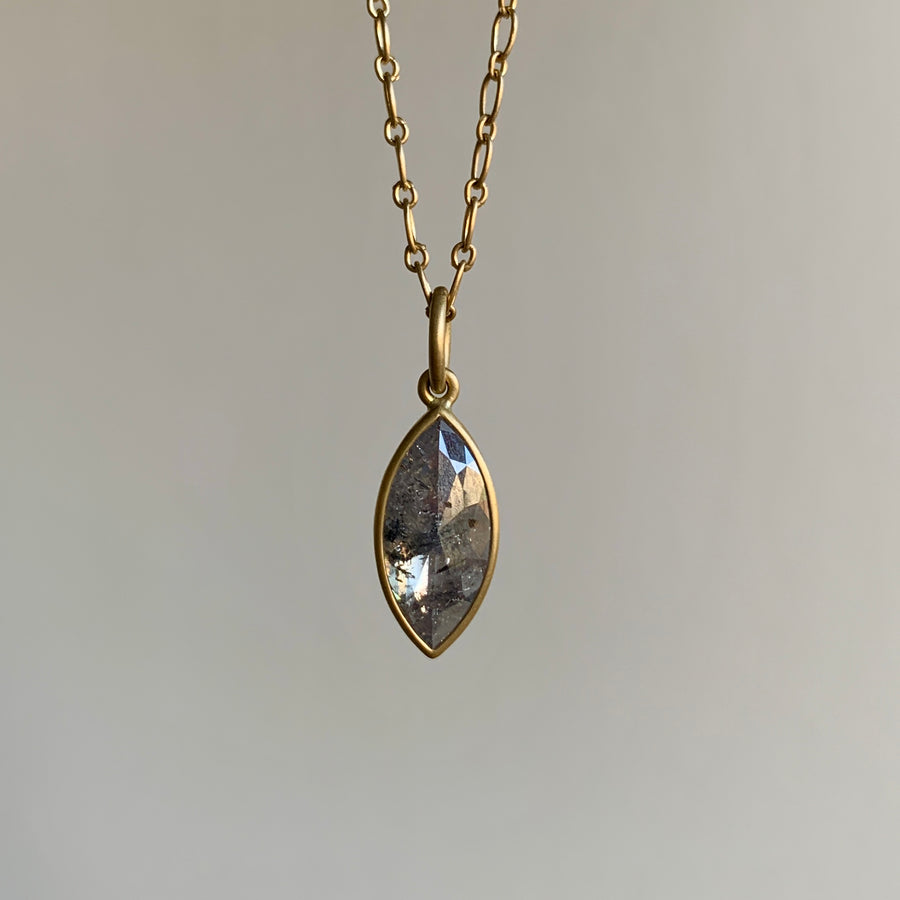 Lola Brooks Peppery Diamond Navette Pendant necklace hanging view 1