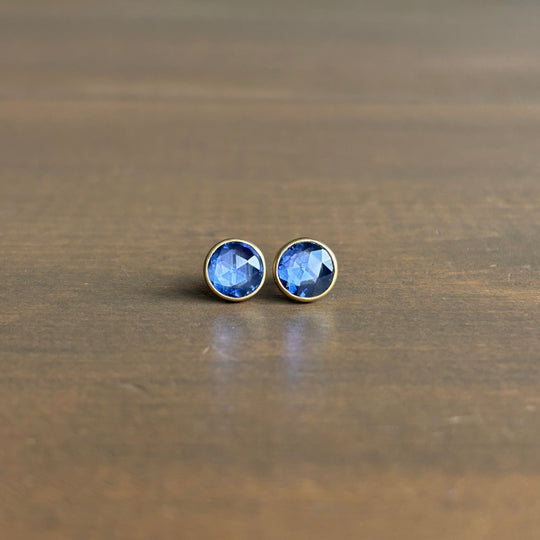 Lola Brooks Round Blue Sapphire Stud Earrings earrings front view