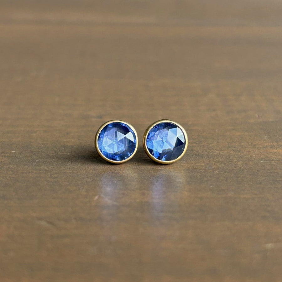 Round Blue Sapphire Stud Earrings