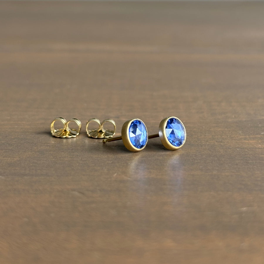 Lola Brooks Round Blue Sapphire Stud Earrings earrings side view 1