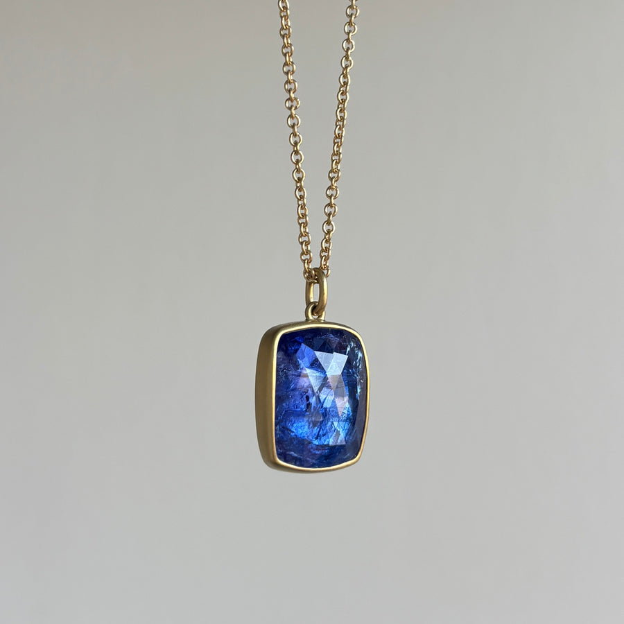 Lola Brooks Tanzanite Cushion Pendant necklace hanging view 1