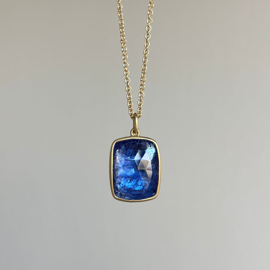 Lola Brooks Tanzanite Cushion Pendant necklace hanging view 2