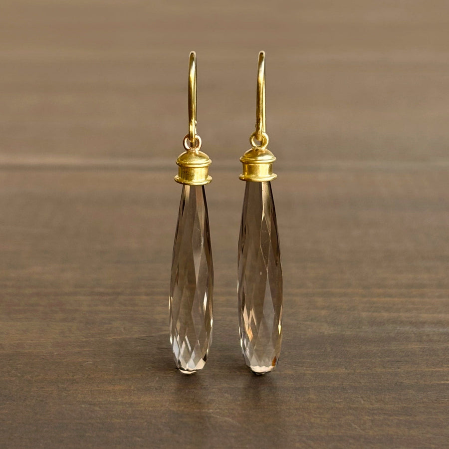 Smokey Quartz Briolette Etruscan Drop Earrings