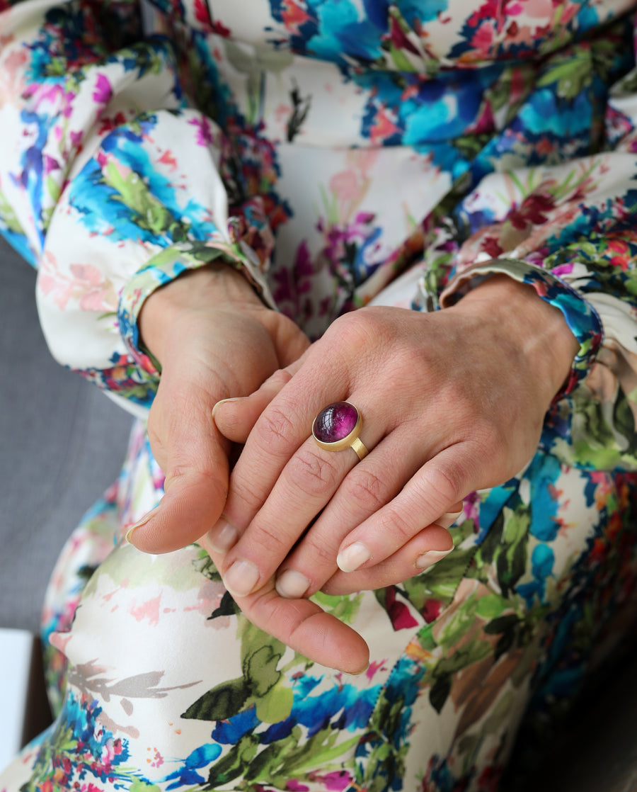  Magenta Tourmaline Hammered Ring on model view 2