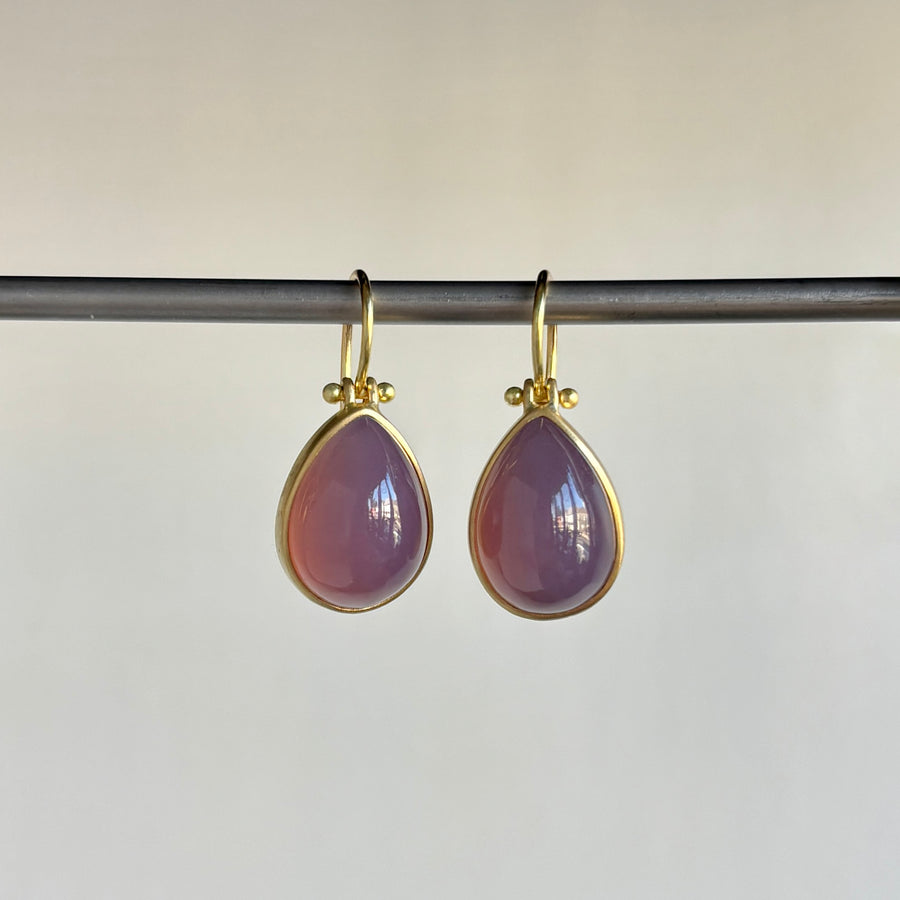 Mauve Chalcedony Drop Earrings by Monika Krol hanging view