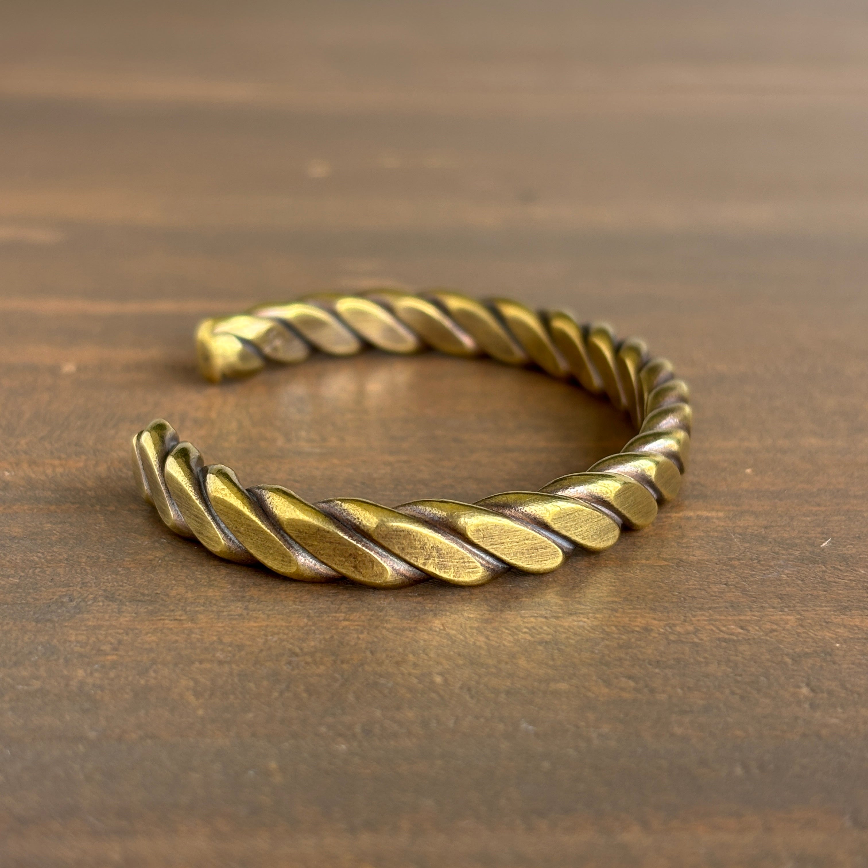 Medium Heavyweight Work Patina Brass Plait Cuff Bracelet – Meeka