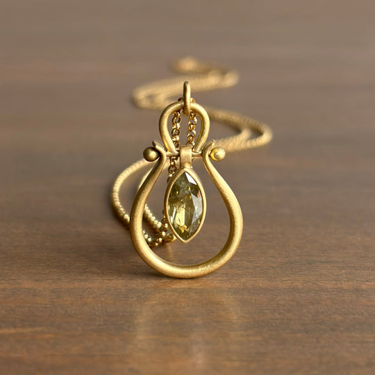 Medium Yellow-Gray Diamond Navette Pendant by Monika Krol