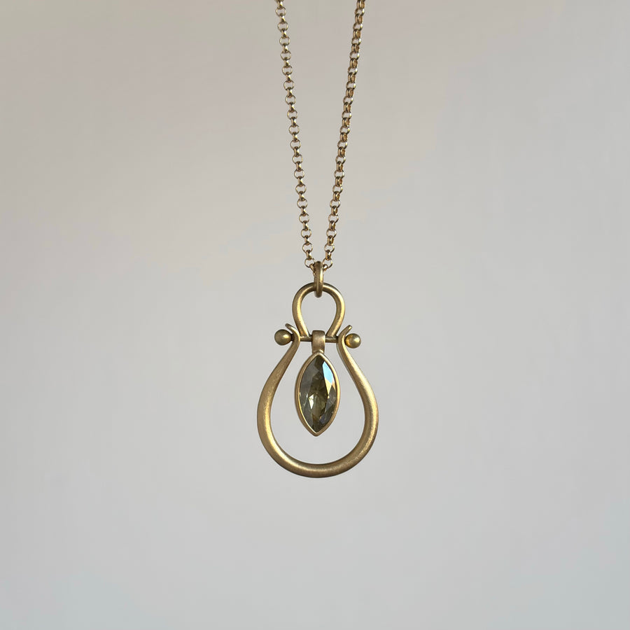 Medium Yellow-Gray Diamond Navette Pendant by Monika Krol hanging view 