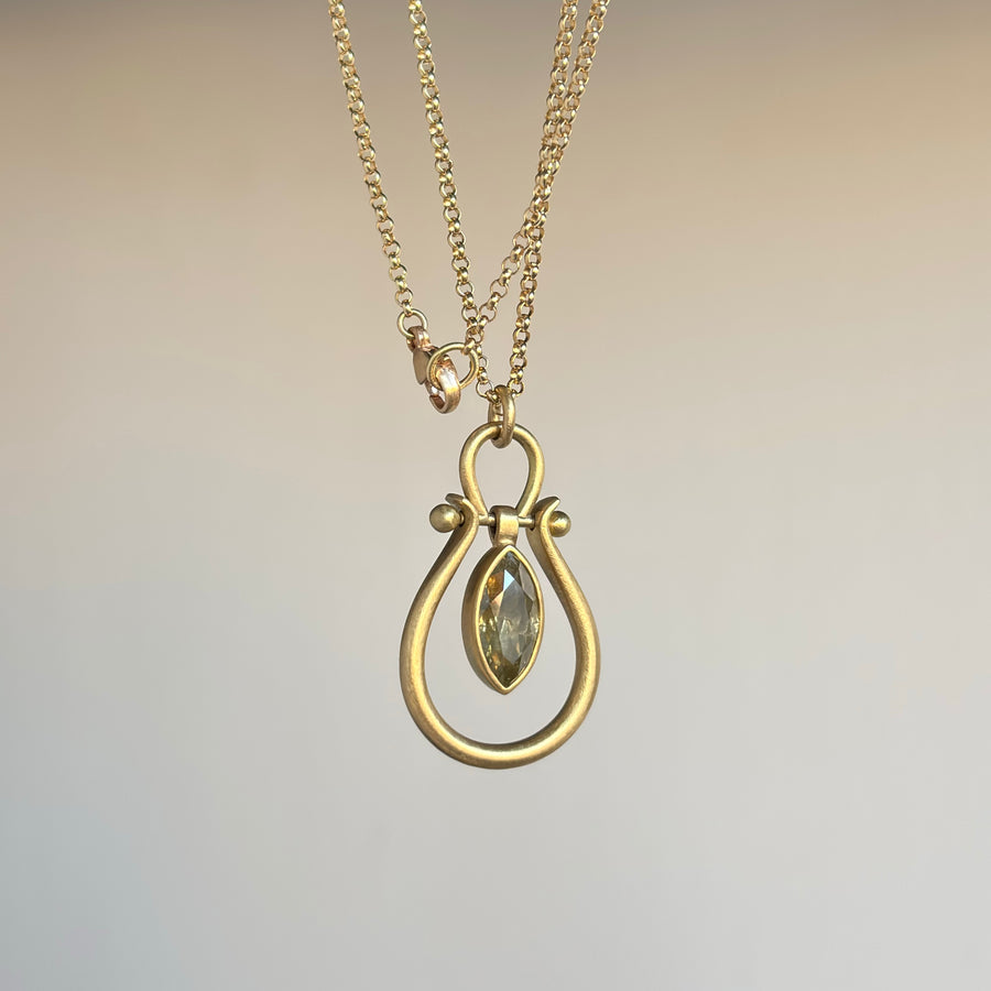 Medium Yellow-Gray Diamond Navette Pendant by Monika Krol side view 2