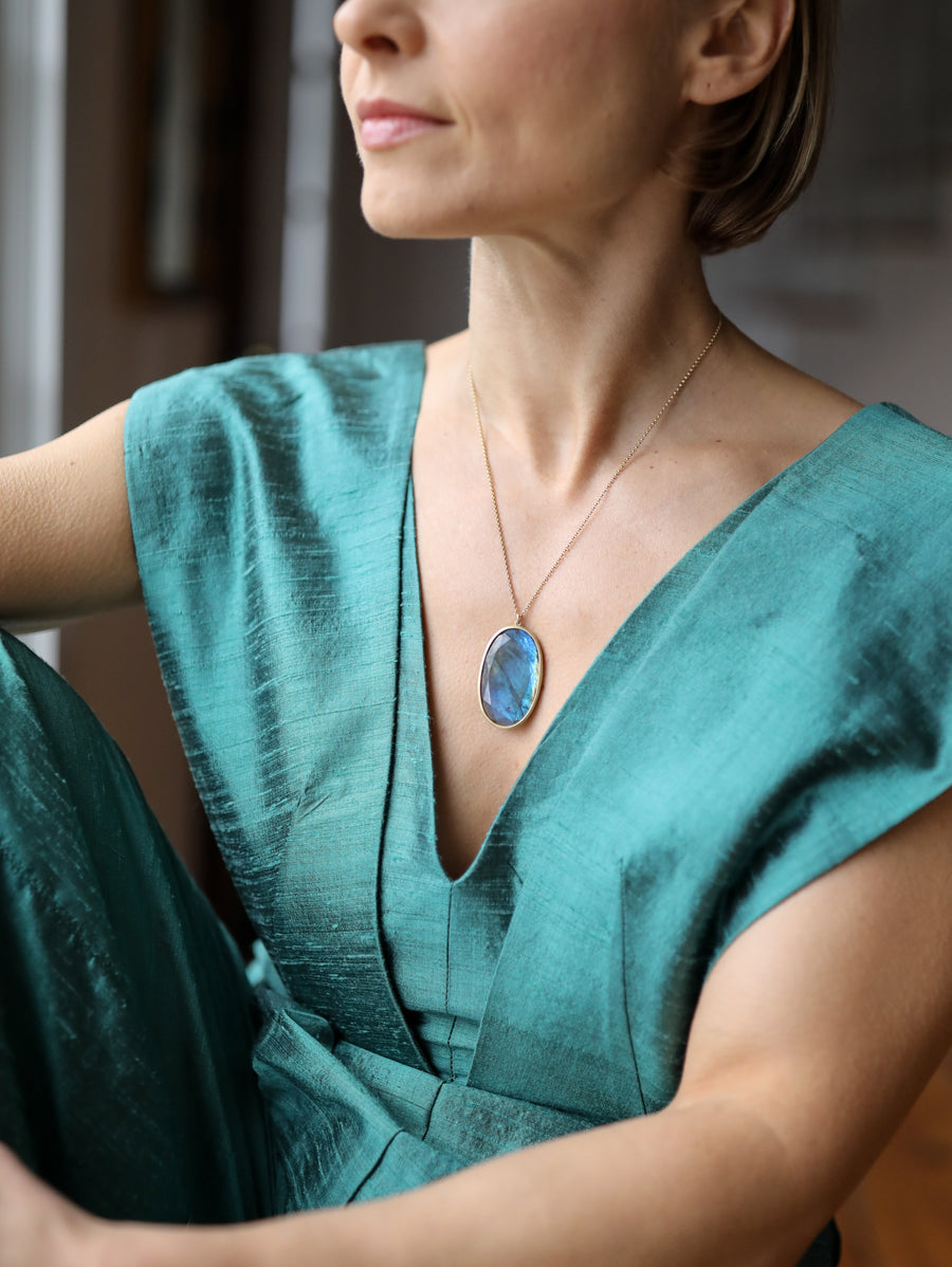 Large Oval Labradorite Pendant