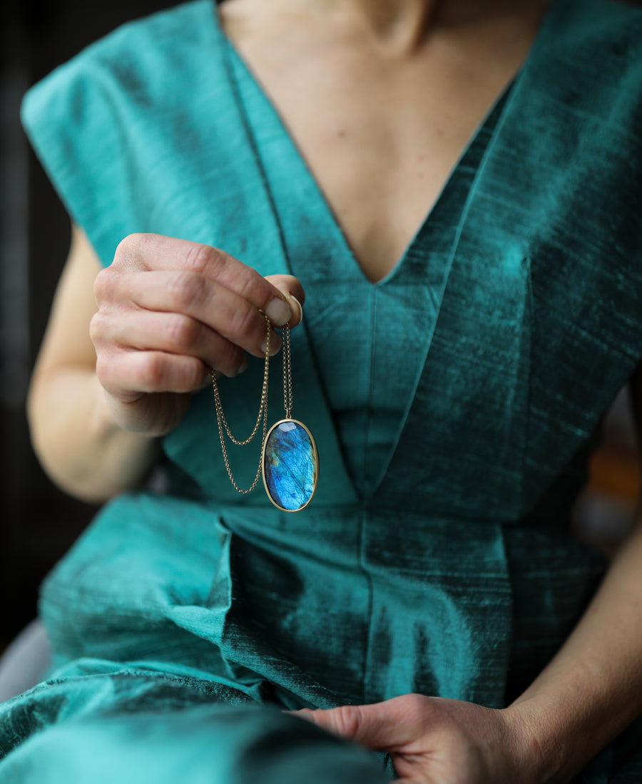 Large Oval Labradorite Pendant