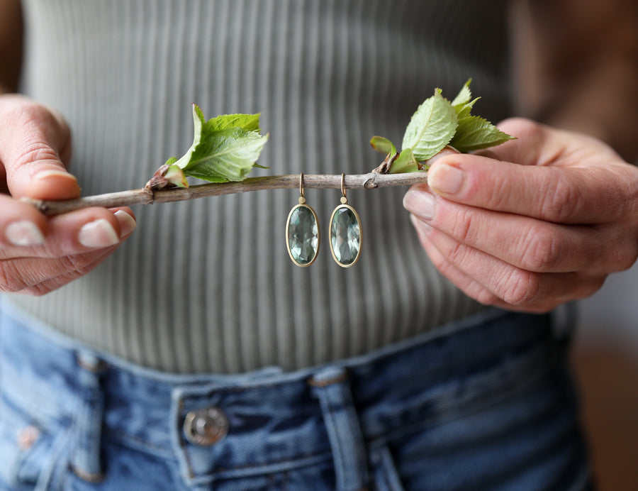 Prasiolite Elongated Oval Earrings