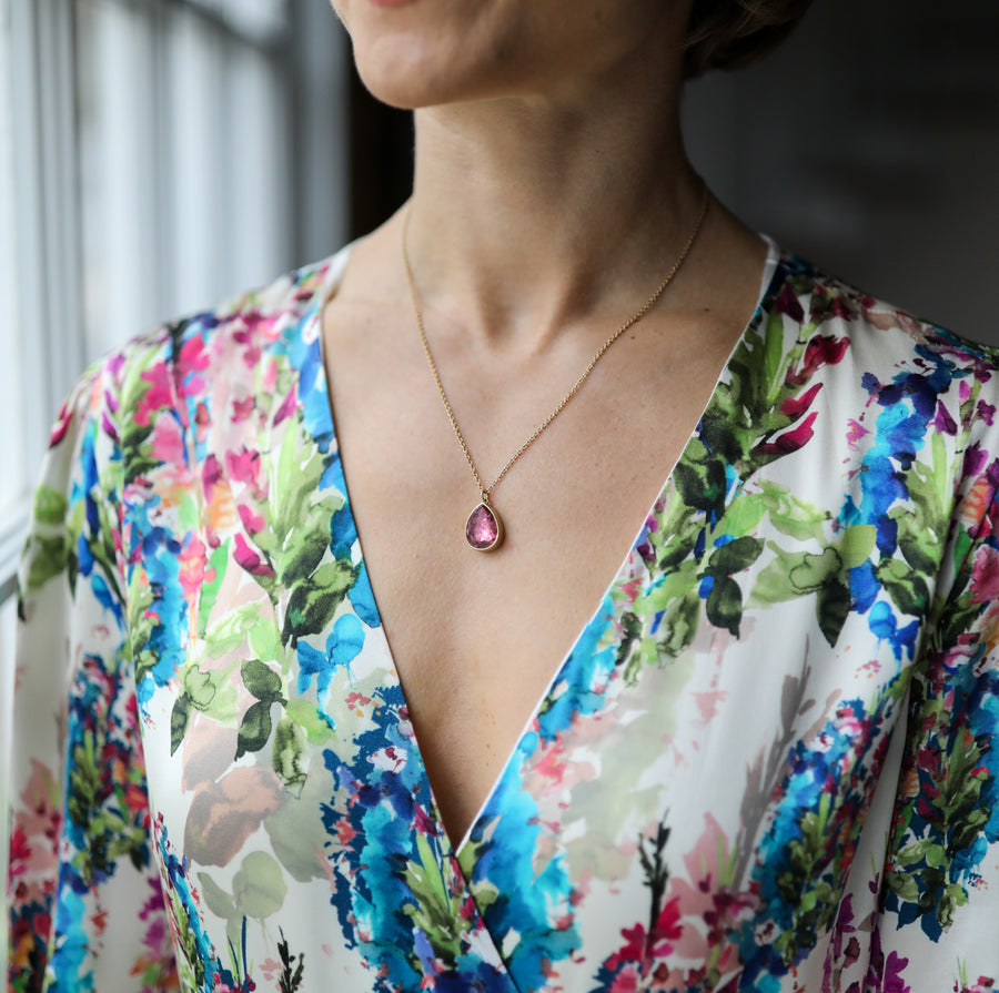 Rosy Tourmaline Teardrop Pendant
