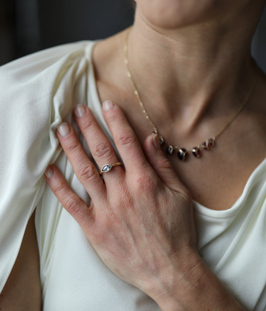 Peppery Navette Diamond Ring