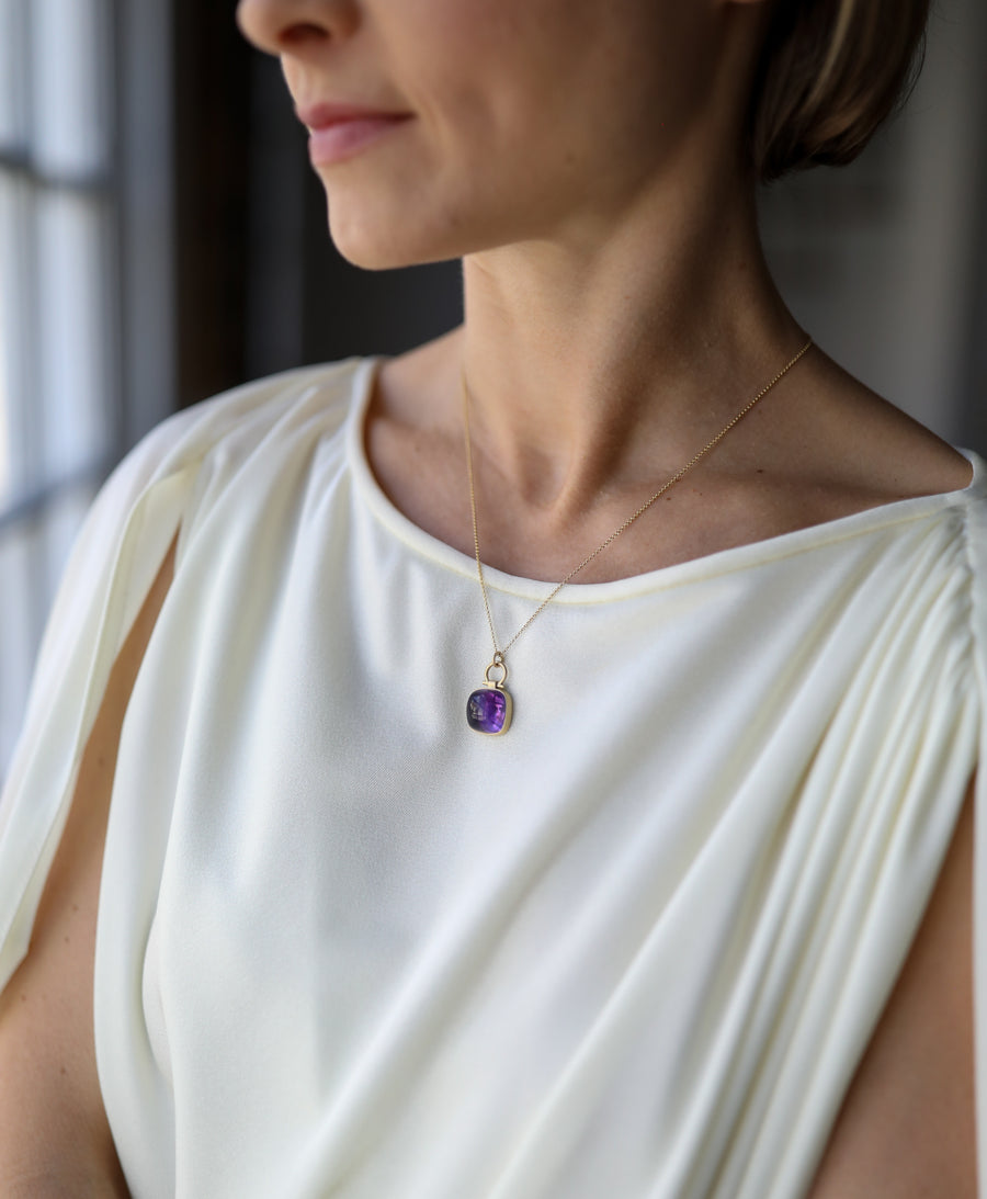 Square Brazilian Amethyst Cushion Pendant