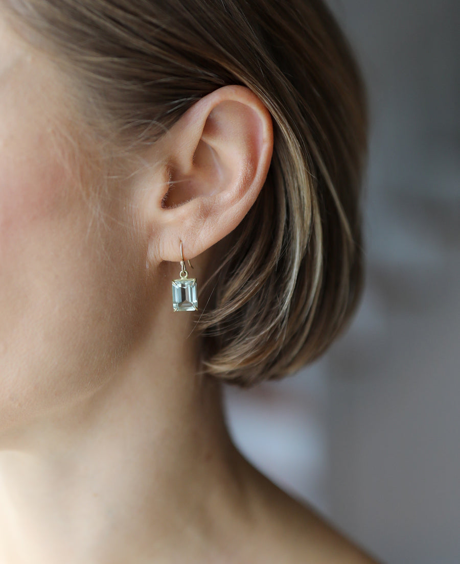 Small Emerald Cut Green Amethyst Earrings