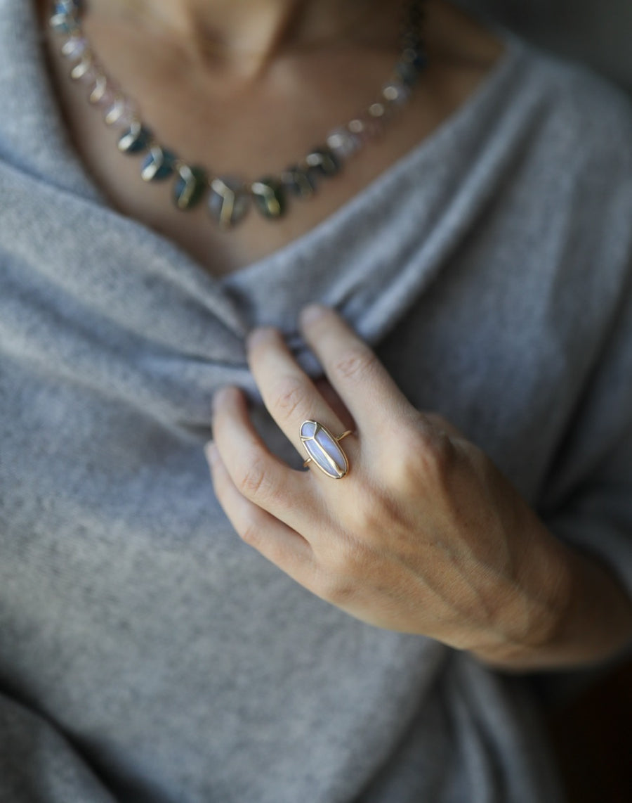 White Opal Lucky Scarab Ring