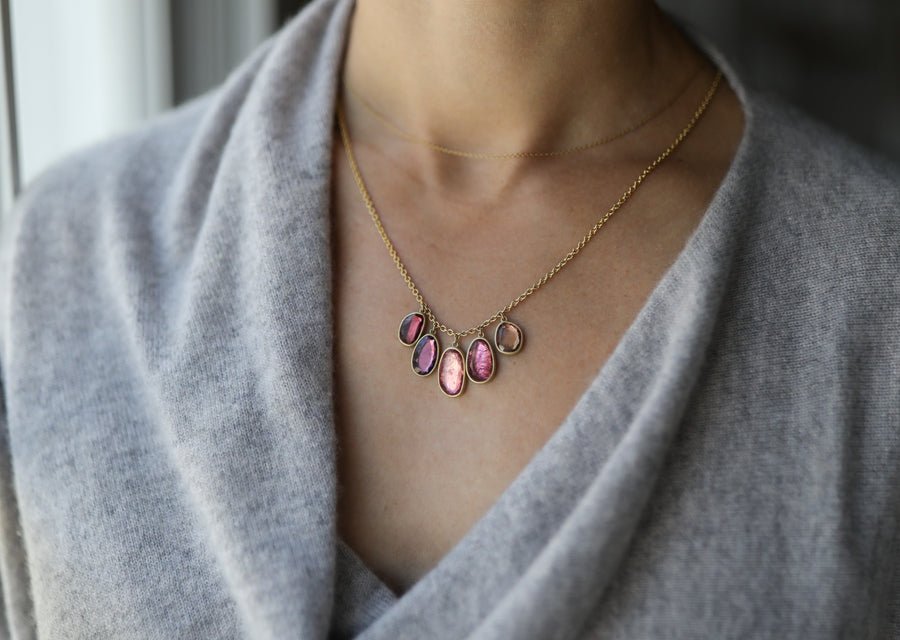 Peachy-Pink Tourmaline Tassel Fringe Necklace