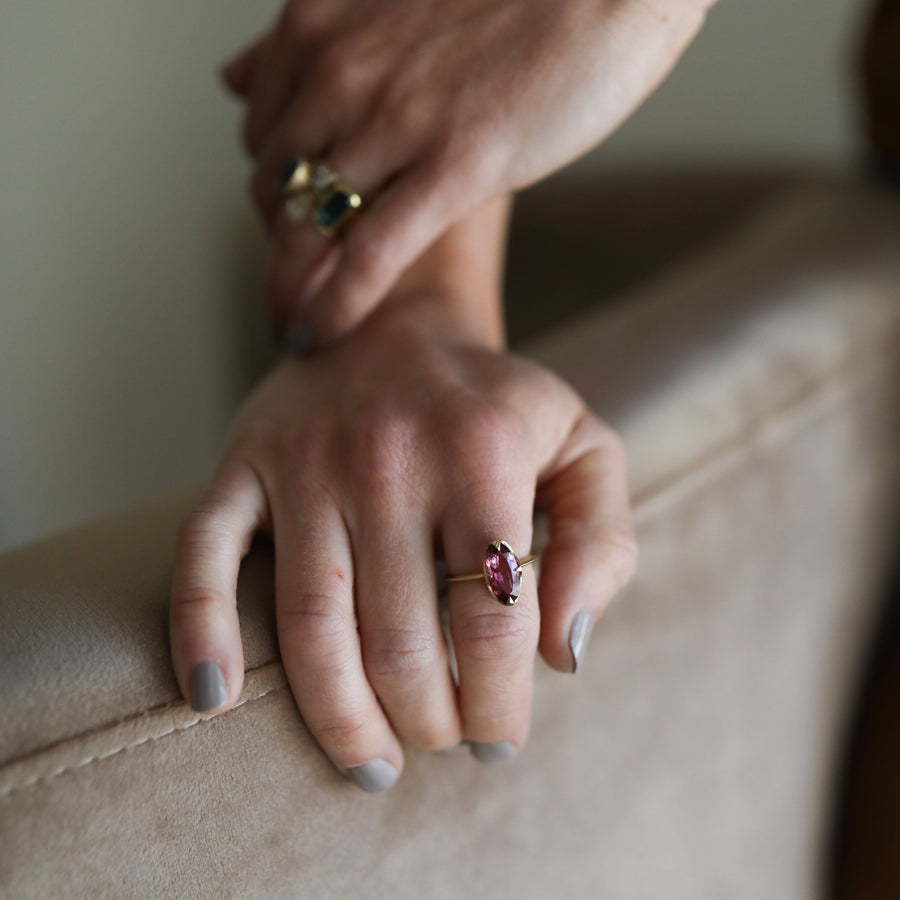 Pink Faceted Tourmaline Claw Ring