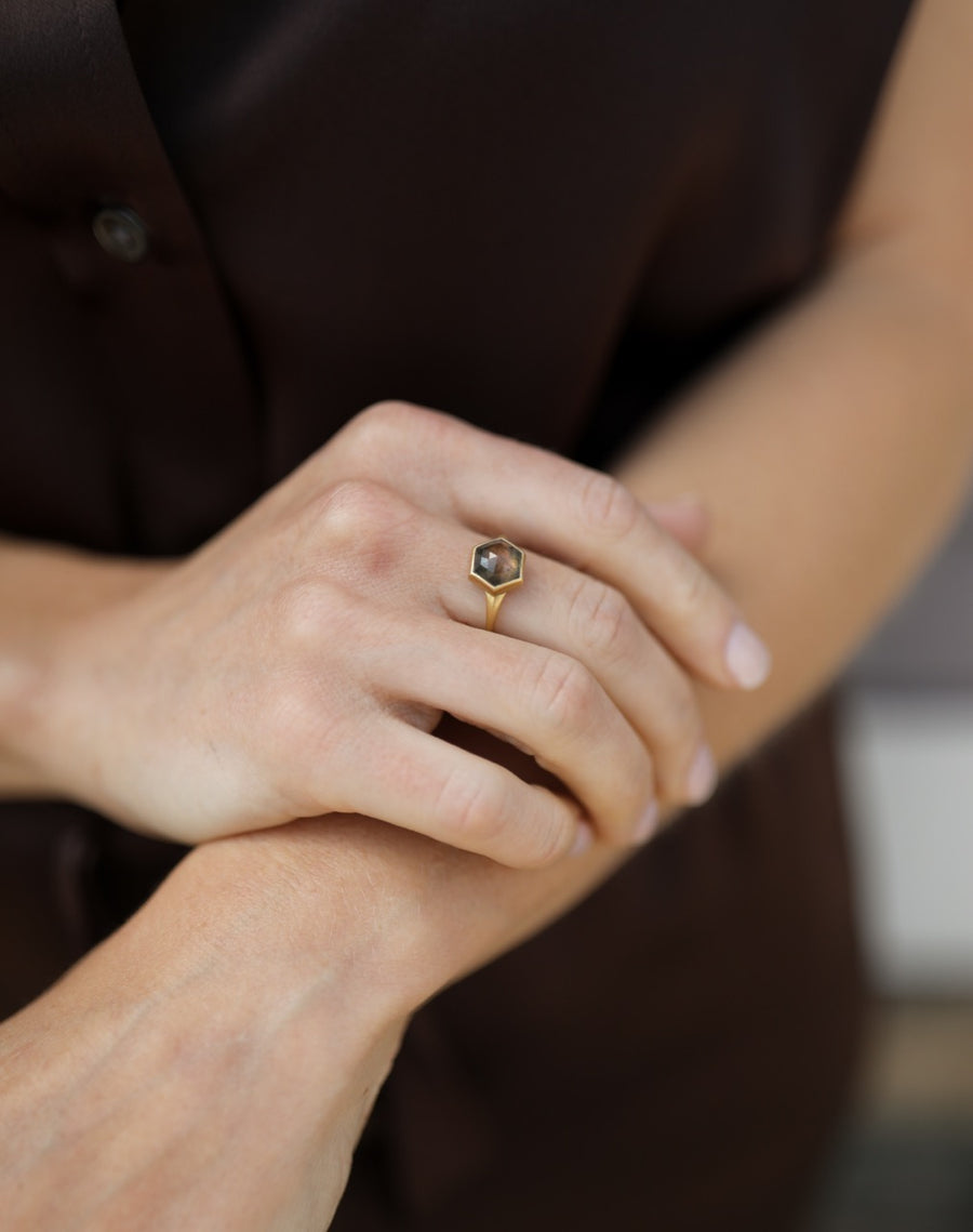 Natural Burgundy Hexy Sapphire Ring