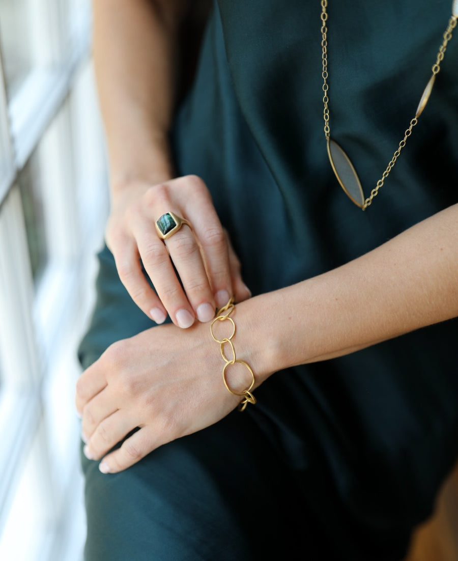 Rectangular Cushion Green Tourmaline Signet Ring